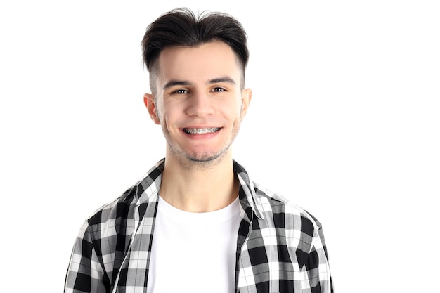 Attractive guy in shirt isolated on white background