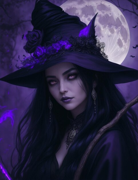 Photo attractive halloween witch portrait generative ai