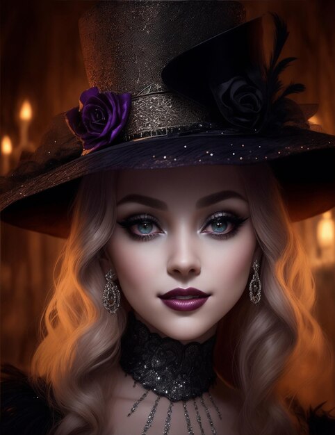 attractive halloween witch portrait generative ai