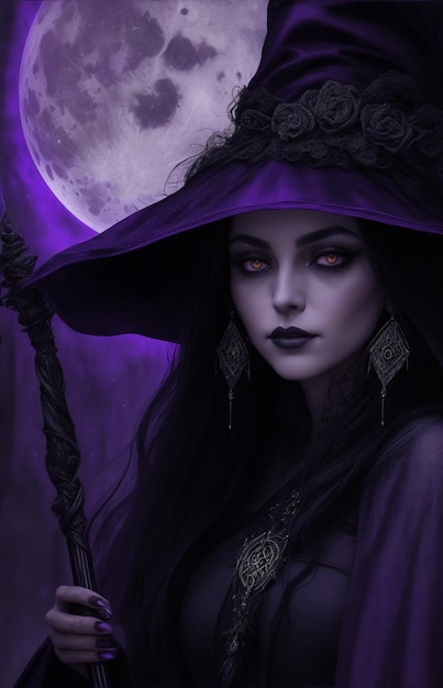 attractive halloween witch portrait generative ai