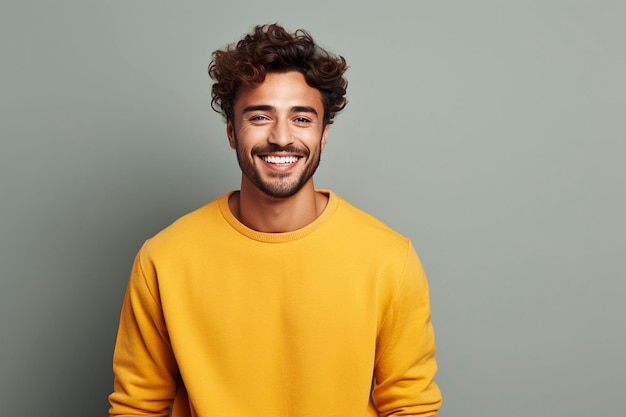 Foto colpo sorridente bello attraente dello studio del ritratto dell'uomo