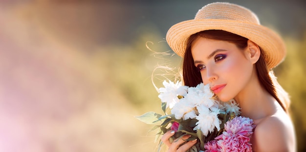 Attractive happy young woman portrait at summer freedom lifestyle springtime concept beauty romantic