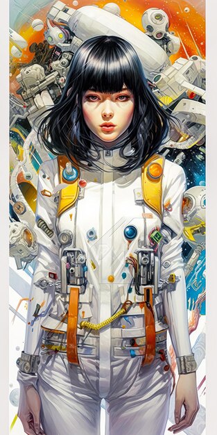 Attractive japanese girl wearing a white space suit