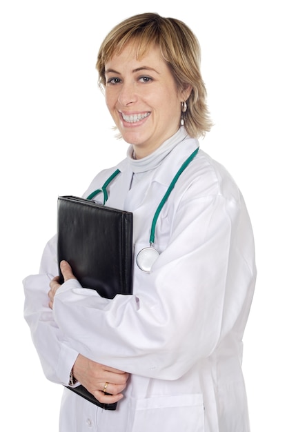 Attractive lady doctor over a white background