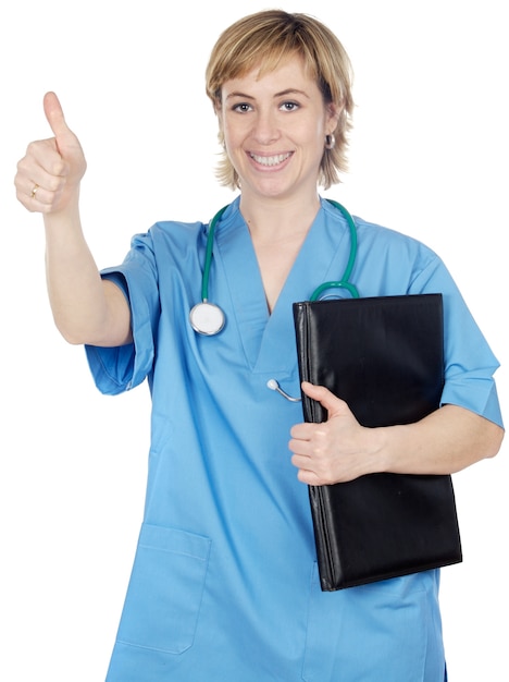 Photo attractive lady doctor over a white background