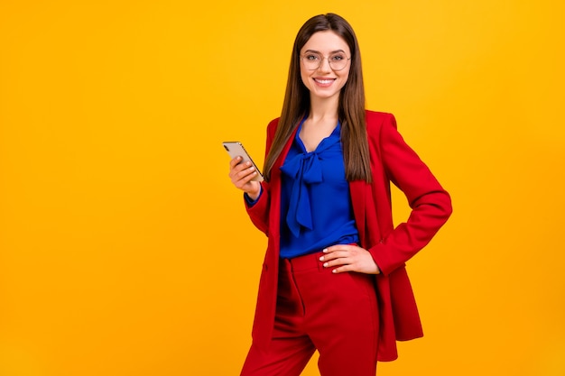 attractive lady hold telephone posing