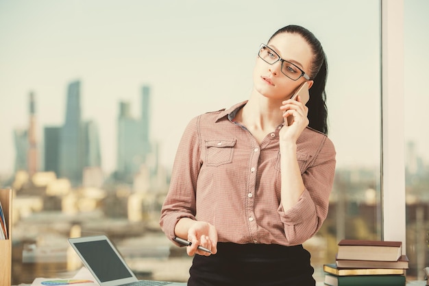 Attractive lady on phone