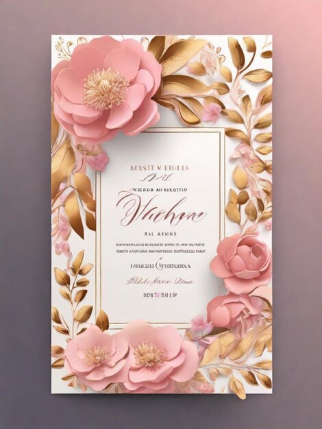 Photo attractive luxury wedding invitation template with floral pattern