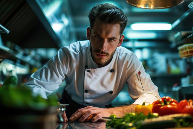 Photo an attractive male chef showcasing his culinary mastery and charisma