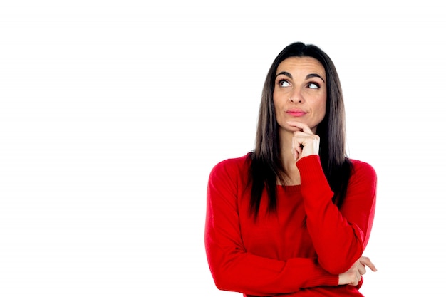 Attractive mature woman wearing red sweatshirt