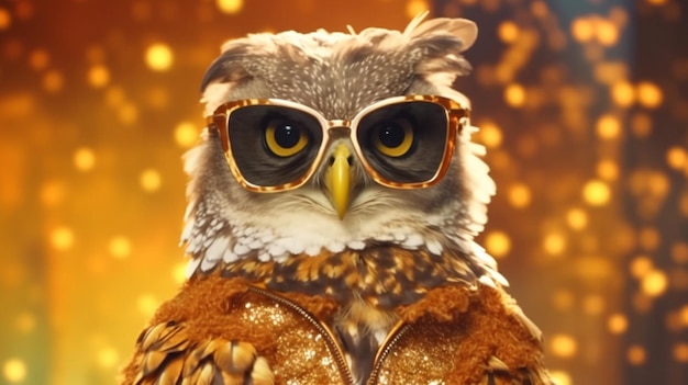 An attractive owl in a cartoon style wearing Ai Generative