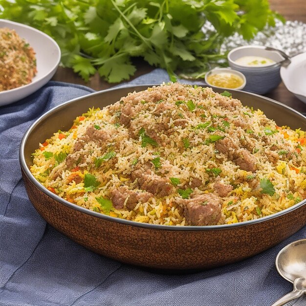 Foto attraente un piatto di kachchi biryani