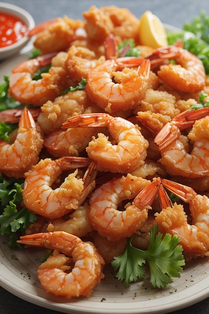 Attractive prawns fried on a plate