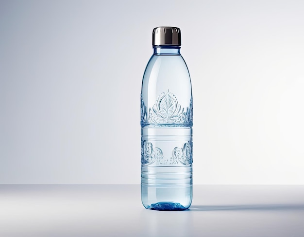 Foto modello di bottiglia d'acqua attraente e professionale su uno sfondo bianco pulito