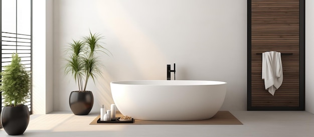 Attractive restroom featuring large tub and bright walls