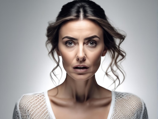 Attractive shocked and scared young woman standing isolated over white background