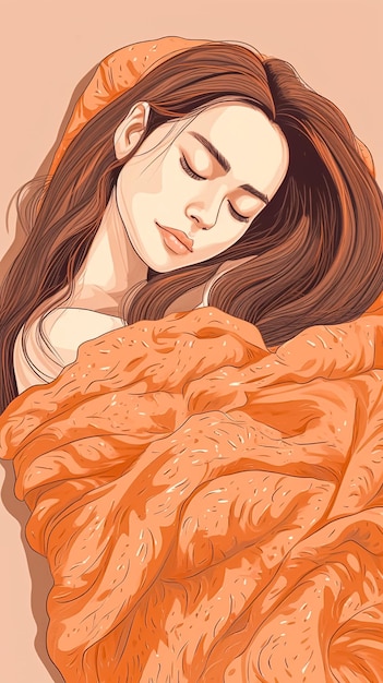 Attractive sleeping young woman wrapped in a blanket generative ai