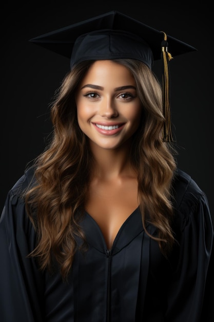 Attractive smiling beauty girl of random race wearing graduation cap