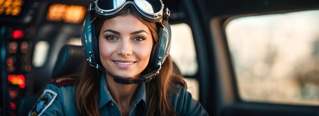 カメラを見ている魅力的な笑顔の女性パイロット