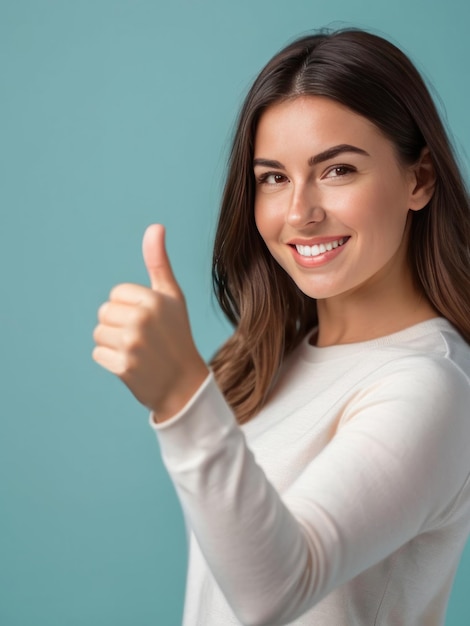 attractive smiling girl giving thumb up