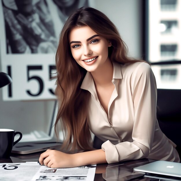 Foto una ragazza sorridente attraente in una camicia leggera posa per la macchina fotografica