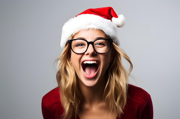 Attractive smiling woman in Christmas hat