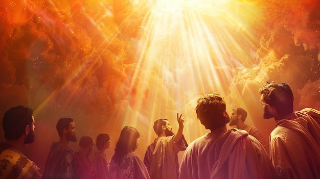 Attractive Staging of The disciples witnessing Jesus ascension portraying the awe and wonder