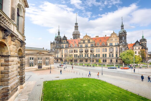 Attractive view of Dresden Castle Dresdner ResidenzschlossDresdner Schloss from Zwinger museum Location Dresden state of Saxony Germany Europe