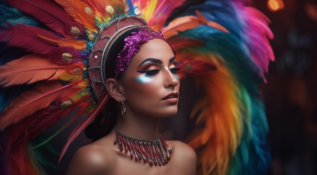 Attractive woman in a carnival mask created with Generative AI technology