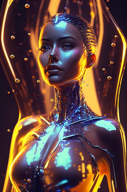 Attractive Woman encased in glass The Fifth Element opalescent AI Generated