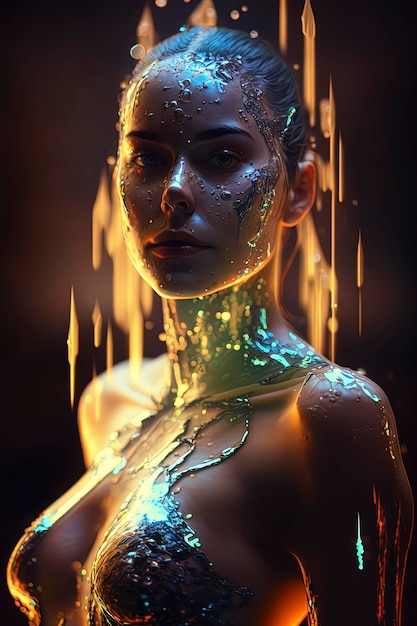 Attractive Woman encased in glass The Fifth Element opalescent AI Generated