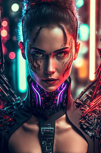 Attractive woman in a futuristic suit