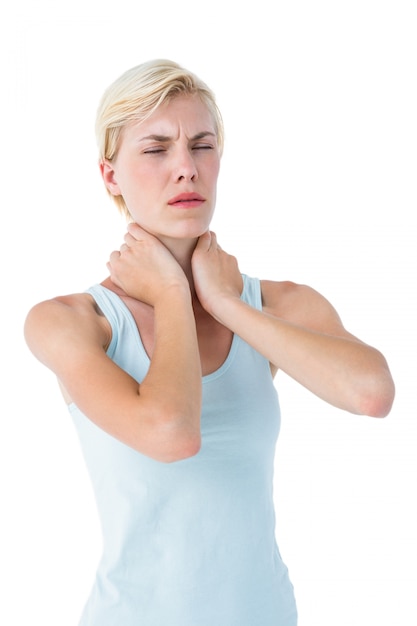Photo attractive woman having neck pain