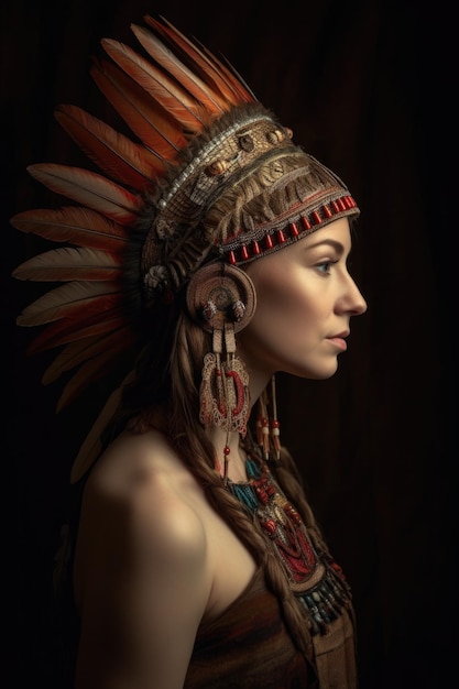 Attractive woman in profile and wearing a headdress