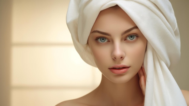 Attractive woman in towel on the head Beautiful illustration picture Generative AI