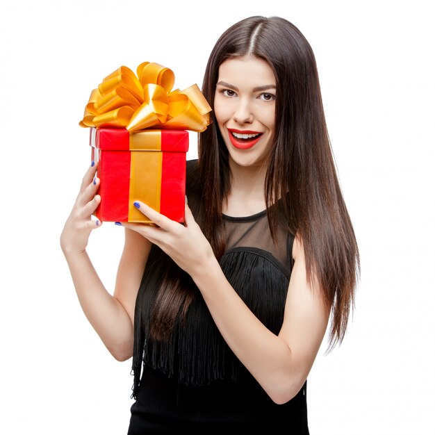 Attractive woman with gift box