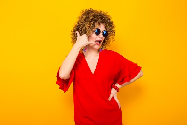 Attractive woman with short curly hair