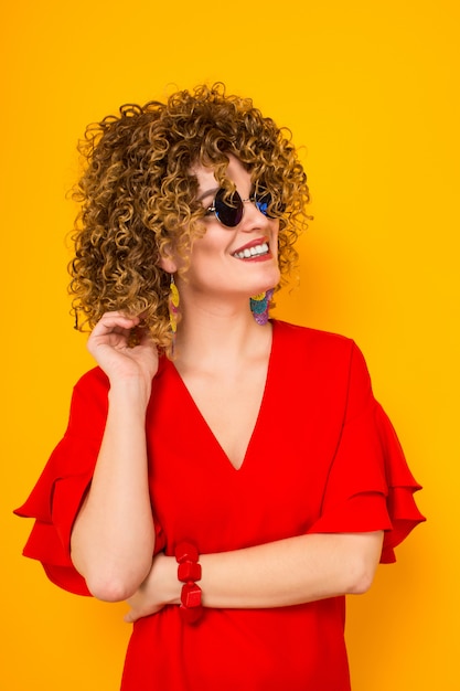 Attractive woman with short curly hair