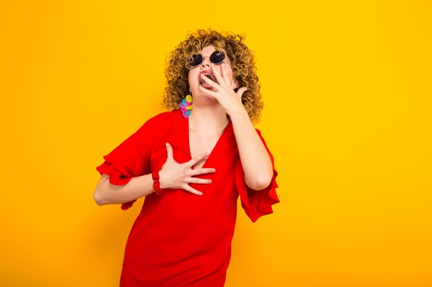 Attractive woman with short curly hair