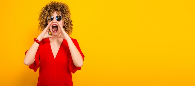 Attractive woman with short curly hair