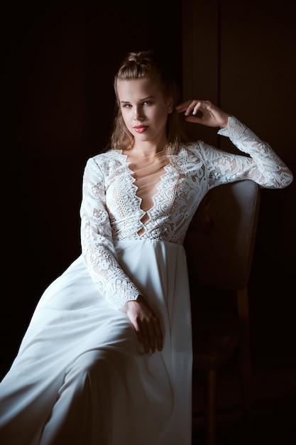 attractive young bride in wedding dress