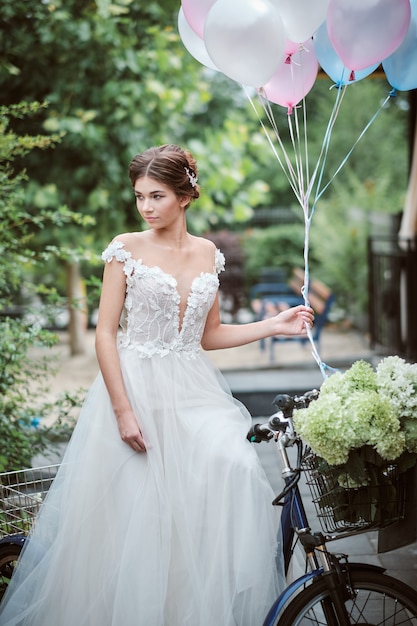 Attractive young bride in wedding dress