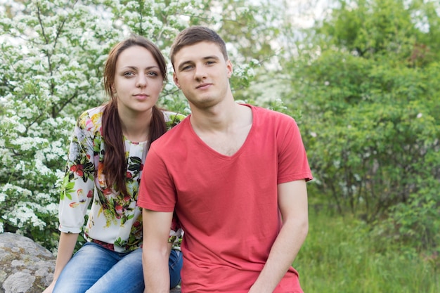 Attractive young couple on a spring walk