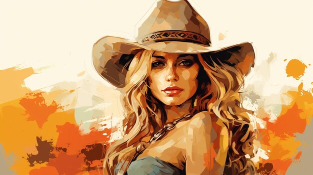 Attractive young cowgirl illustration generative ai