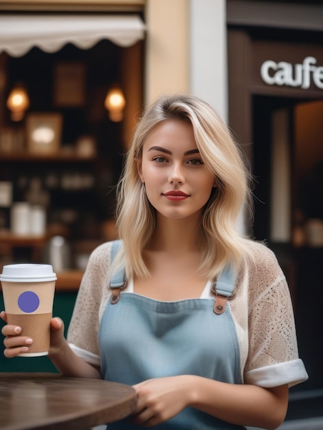 Photo attractive young girl at a coffee house