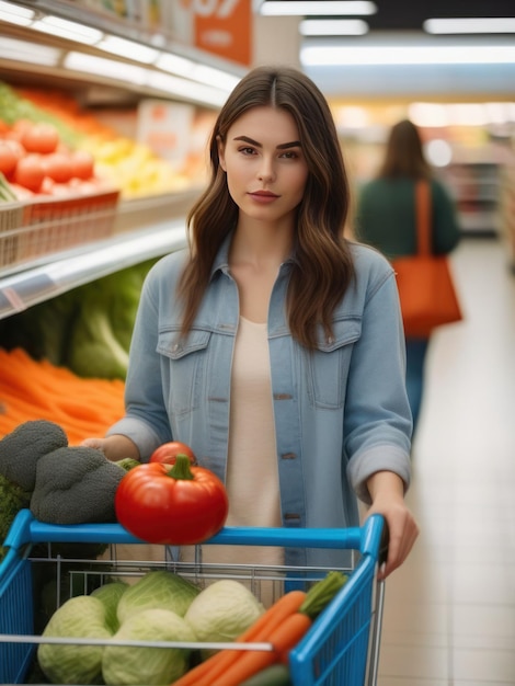 attractive young girl at vegetable stall