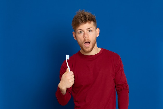 Attractive young guy with a red T-shirt