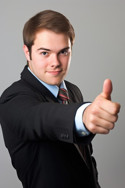 An attractive young professional pointing at you