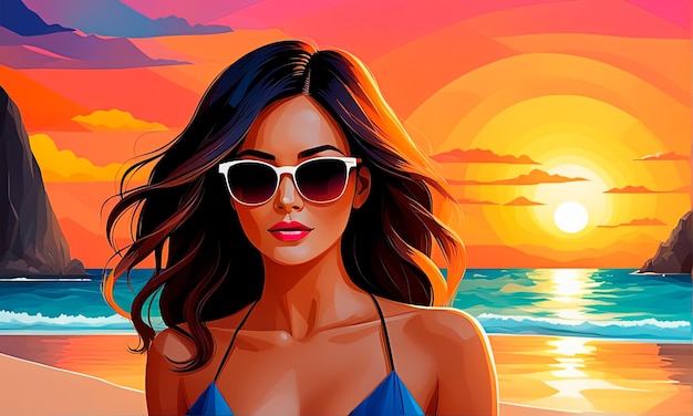 Attractive young woman at the beach under the sunset