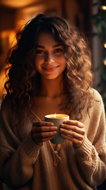 Attractive young woman enjoying the morning sun while holding a coffee cup Generative AI